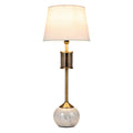 **Technische titel in het Nederlands: Elegante marmeren tafellamp met stoffen kap en gouden accenten**